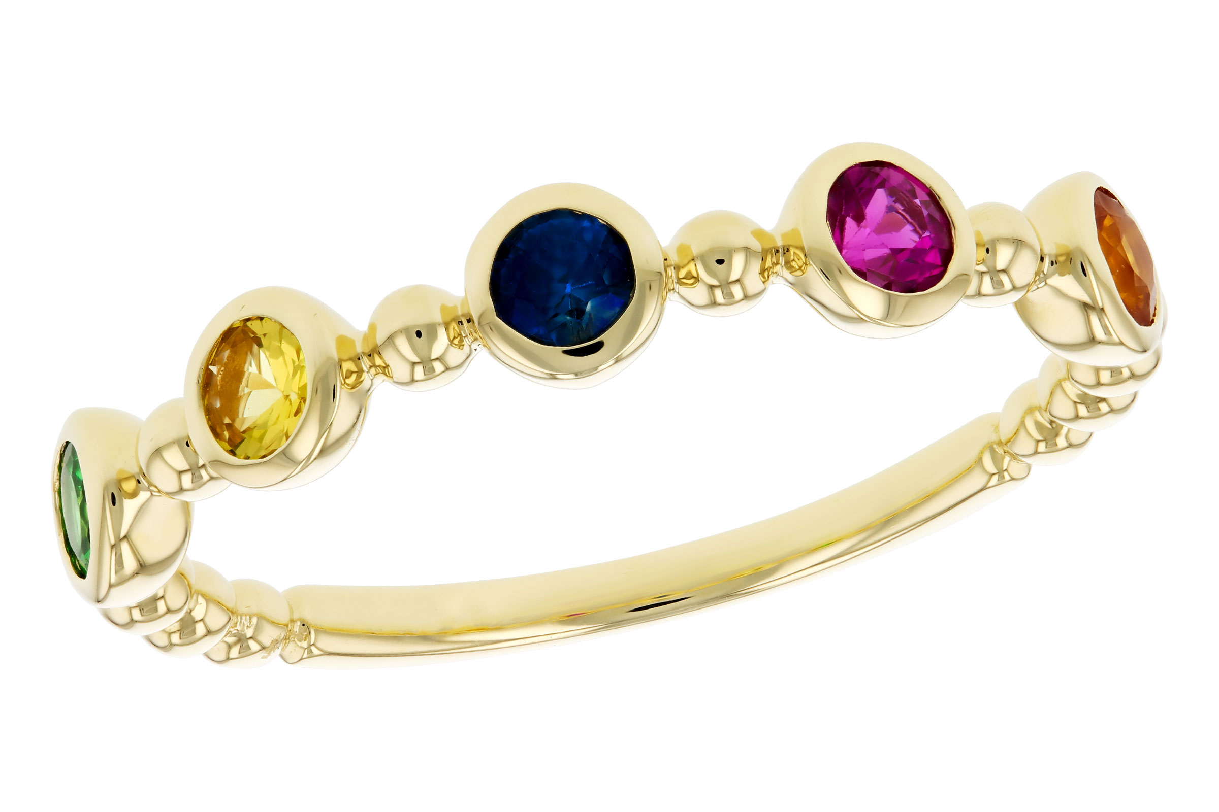 A321-19002: LDS WED RG .52 TW MULTI-COLOR SAPPH & GREEN GARNET