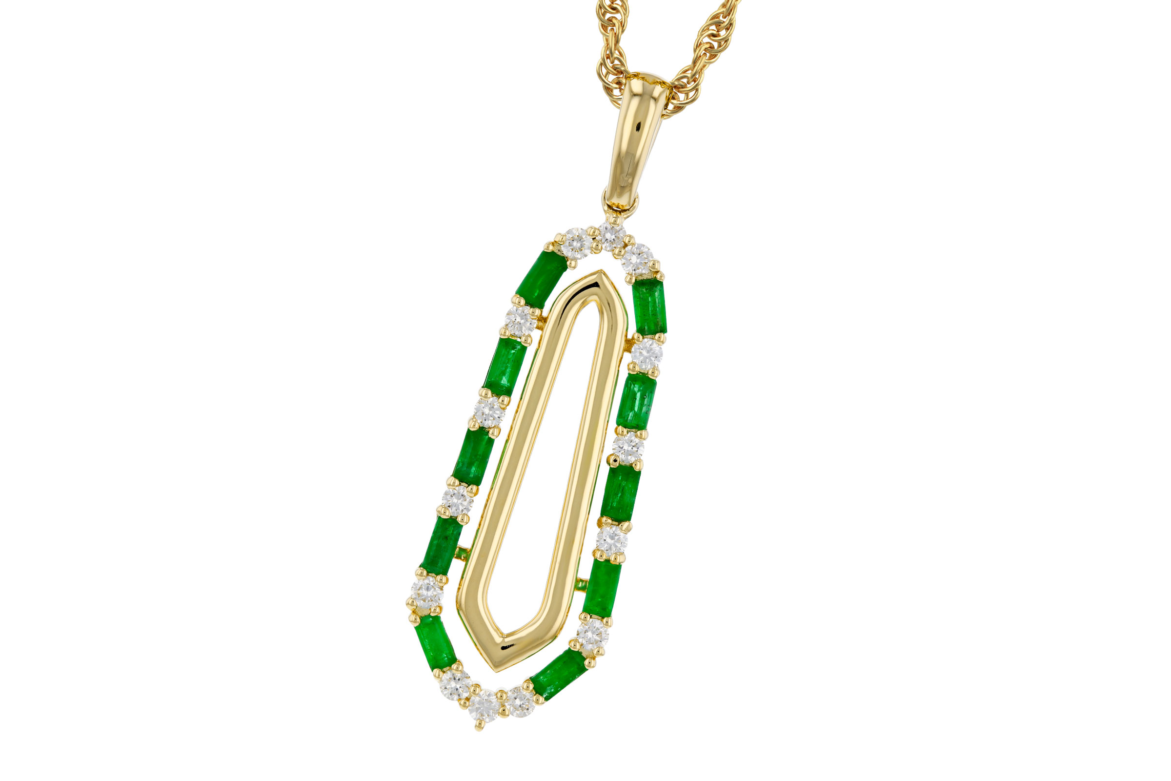 C321-21766: NECKLACE .44 TW EMERALD .64 TGW